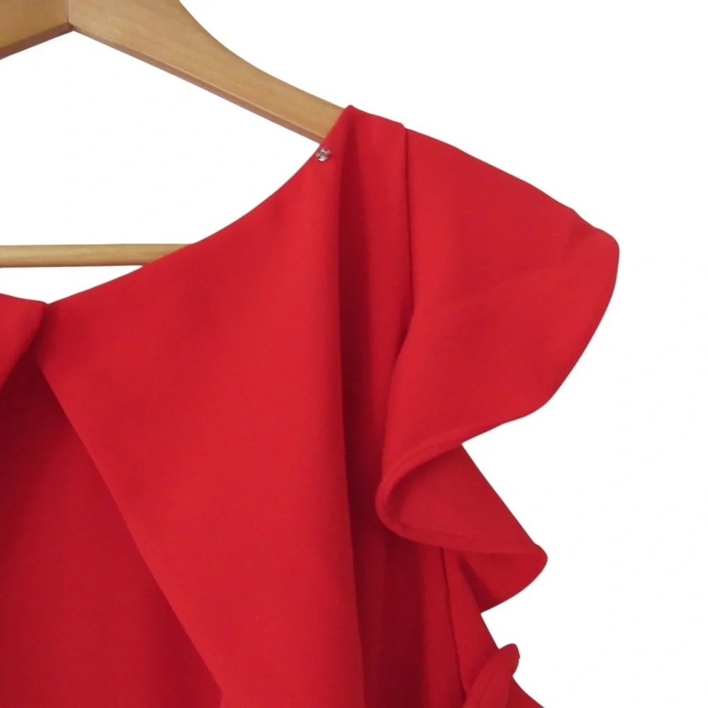J Crew Sleeveless Ruffle Jumpsuit In 365 Crepe 6 Red Open Back Ankle Length - Picture 8 of 12